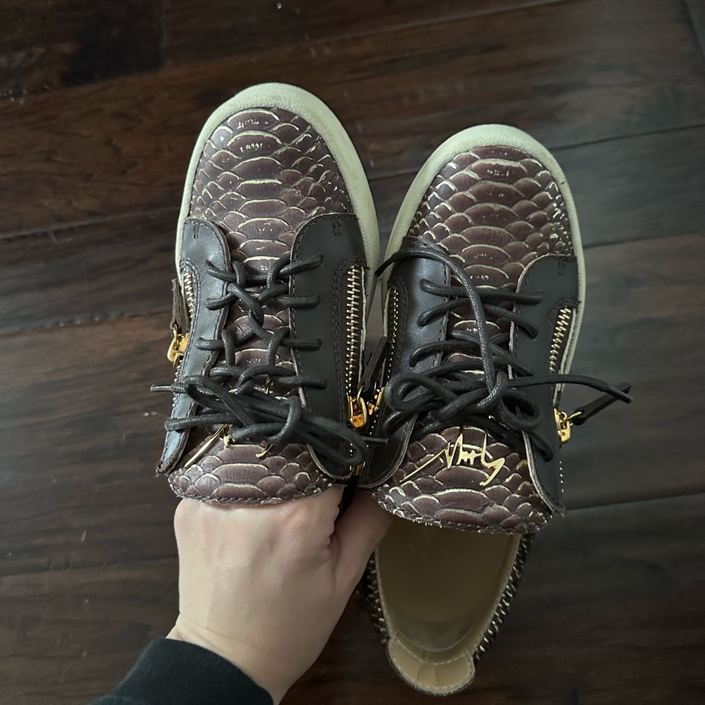 Worn Giuseppe zannoti sneakers snake print brown